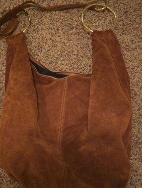 Suede Shoulder Hobo Bag in Brown